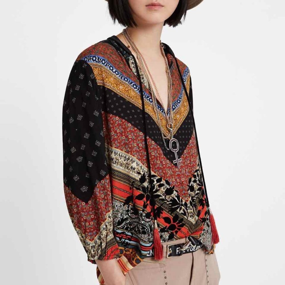 Desigual Lucia Tie-Neck Boho Top XS